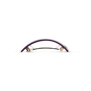 Barrette L Purple Karma — worn at the nape, natural styling