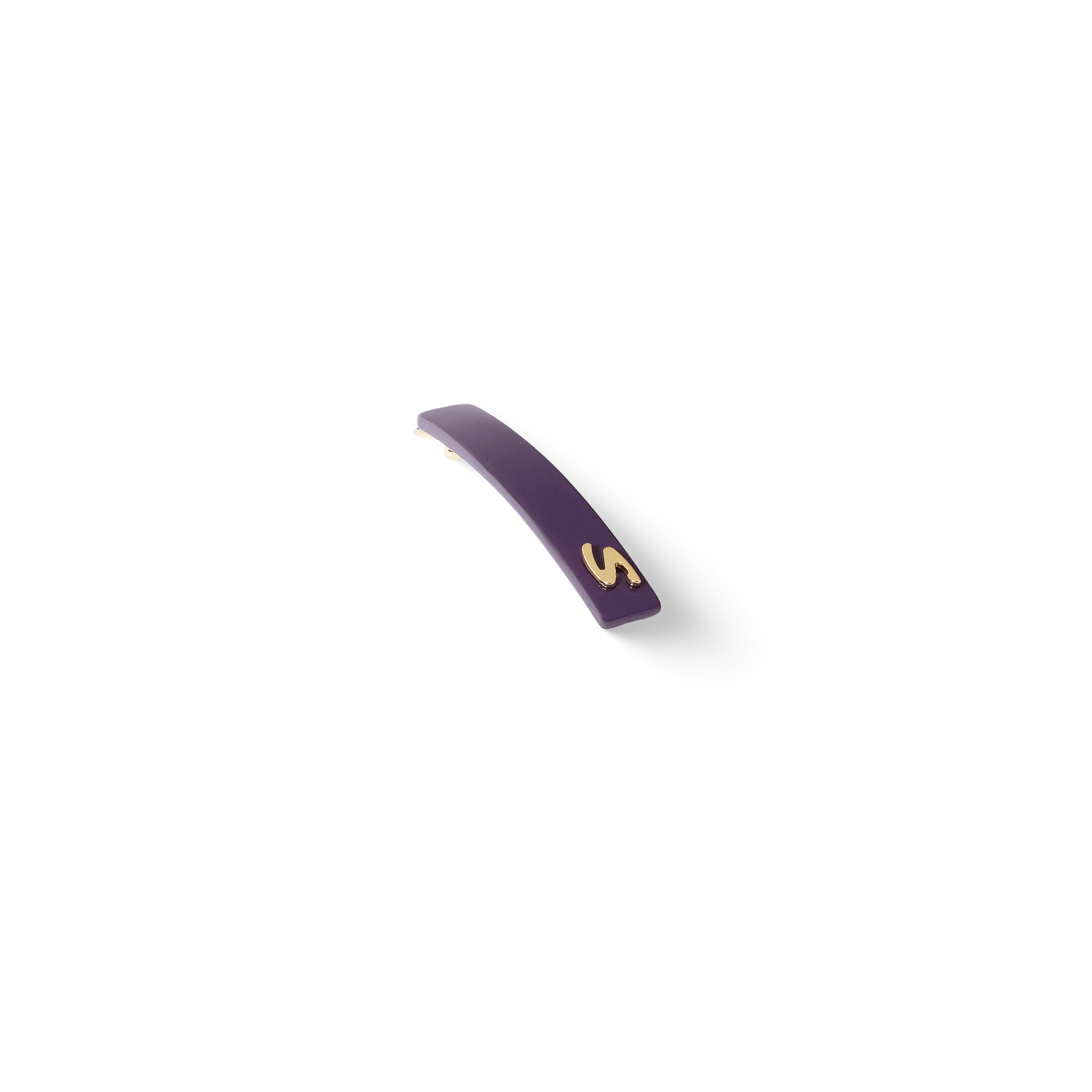 Barrette XS Purple Karma — worn at the nape, natural styling