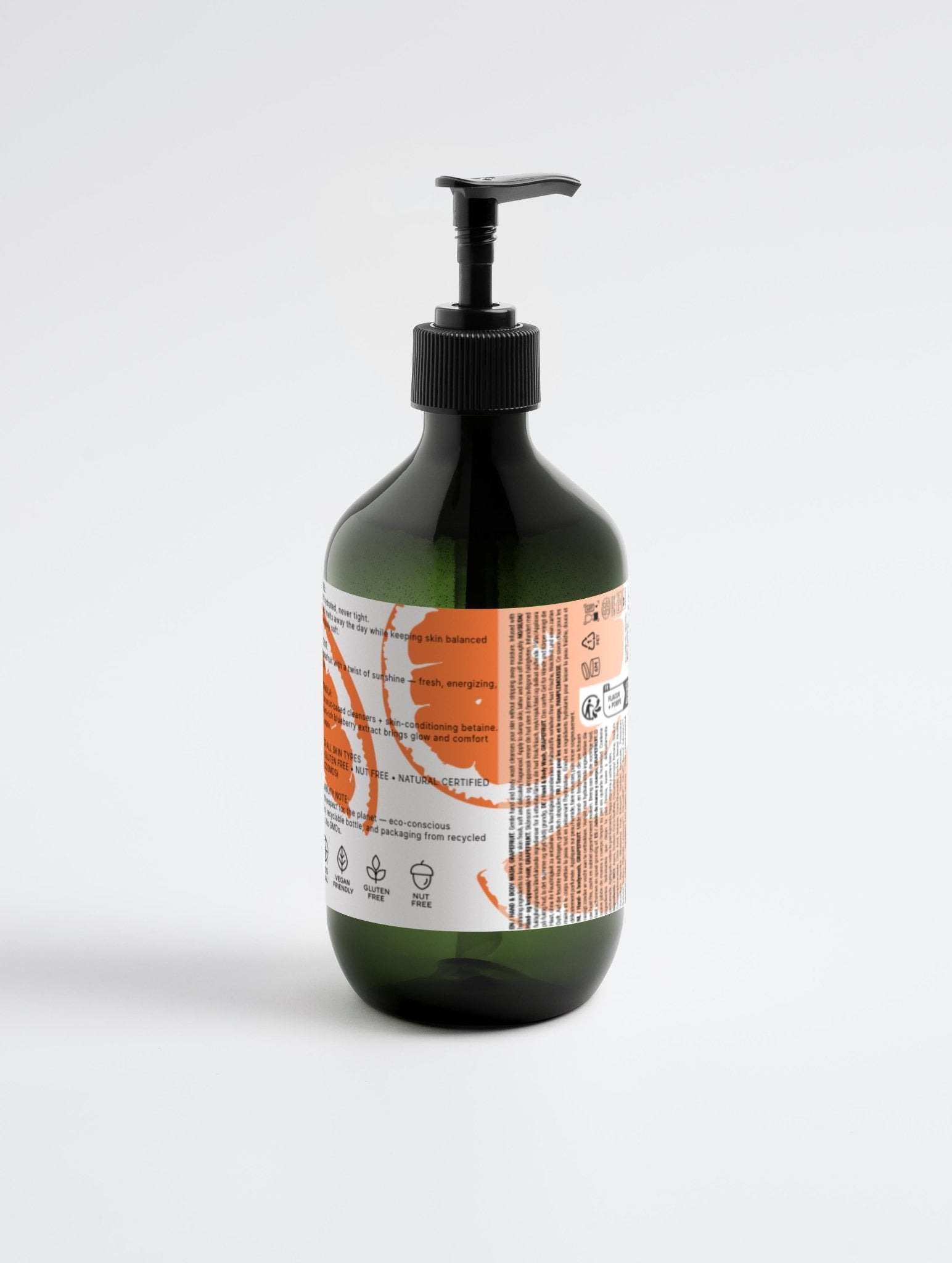 Sacrae Hand & Body Wash Grapefruit — detail of bottle and formula