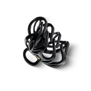 Lena Small Claw Clip glossy black — two clips arranged on marble surface