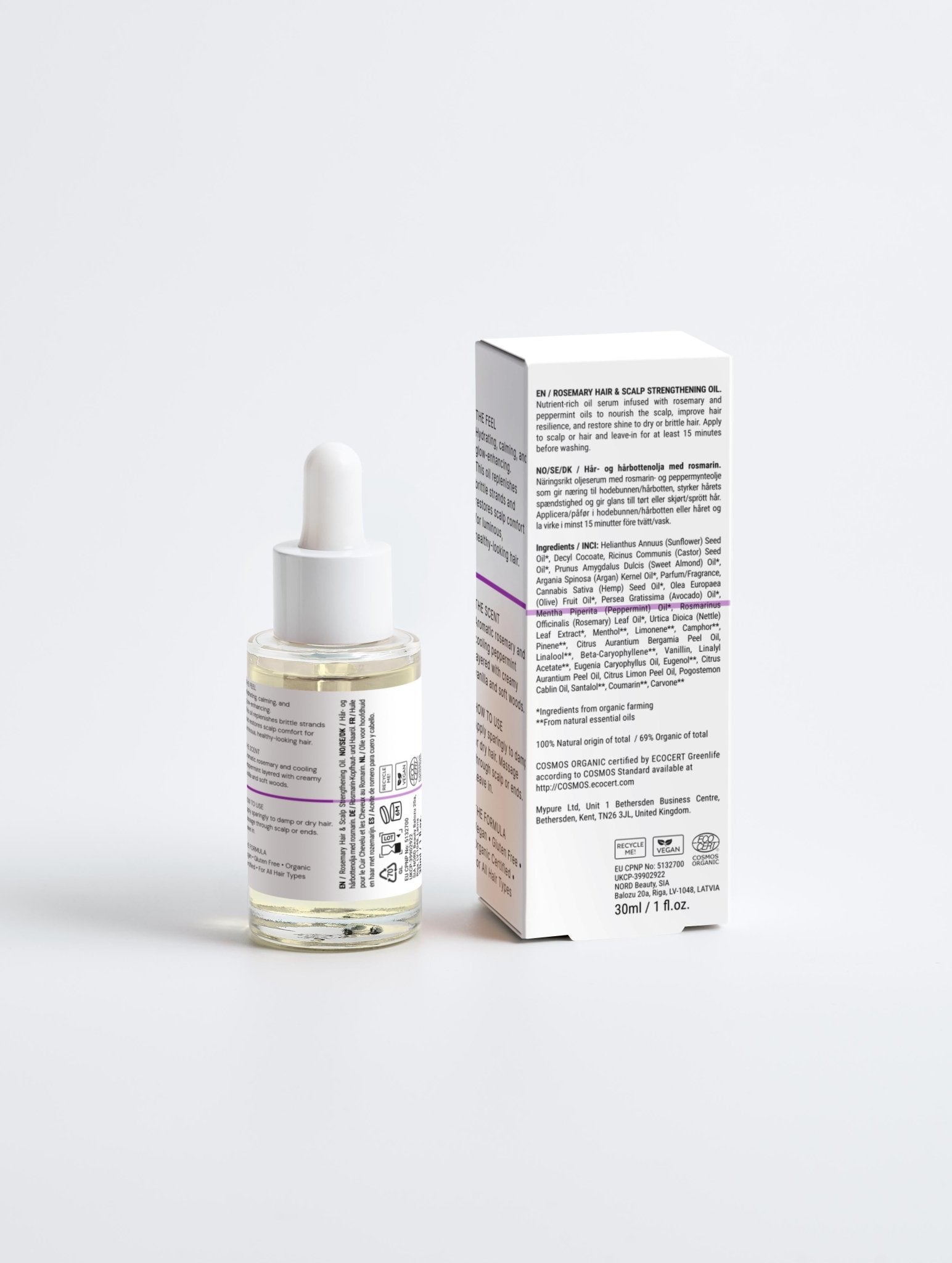 Sacrae Rosemary Hair & Scalp Oil — detail of dropper and bottle