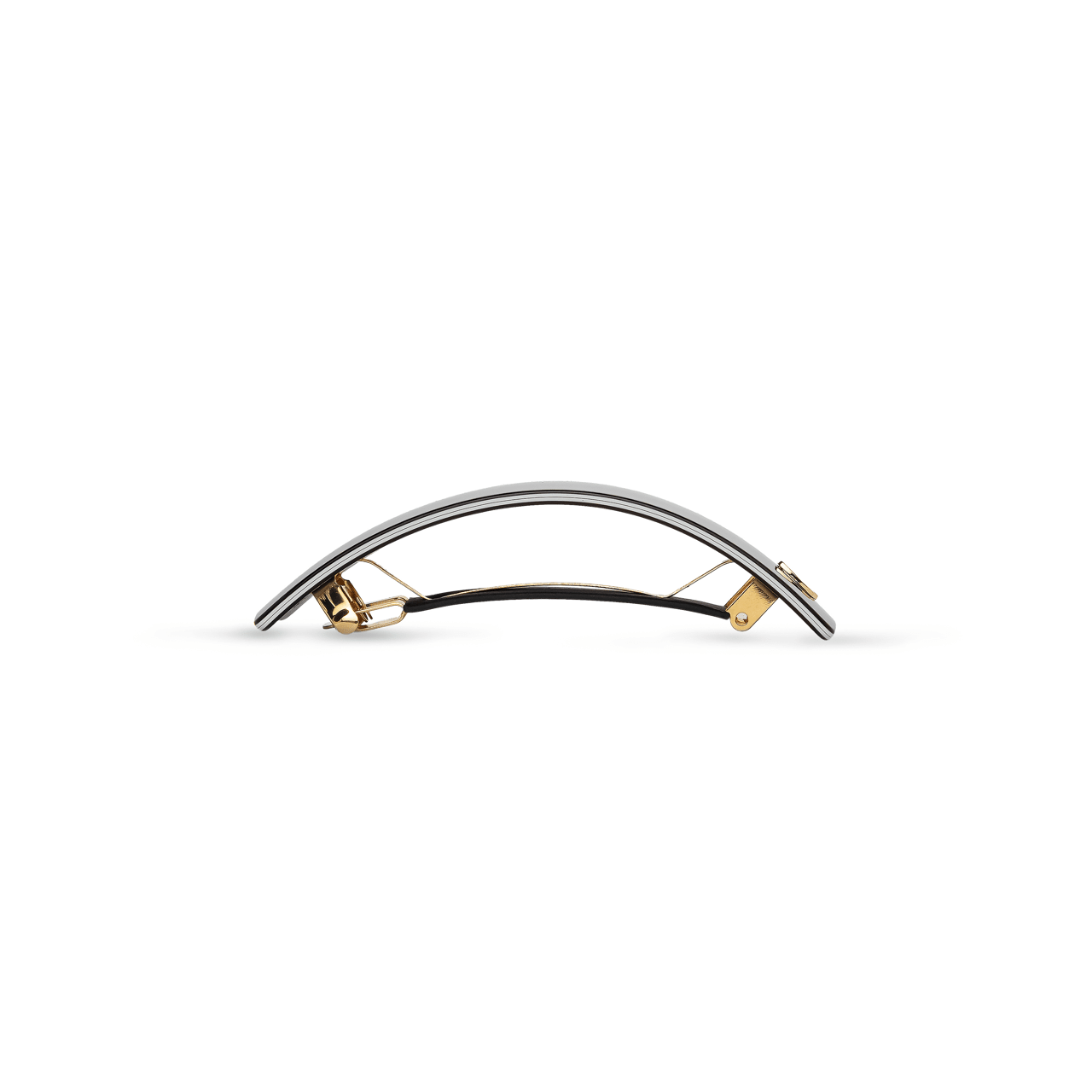 Sacrae Barrette Classique large black and cream — worn in a low bun, side profile