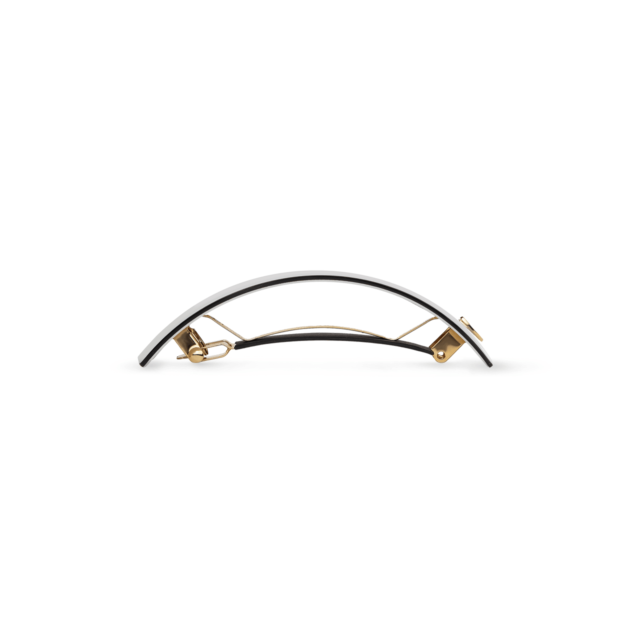 Sacrae Barrette Classique large cream and black — worn in a low bun, side profile