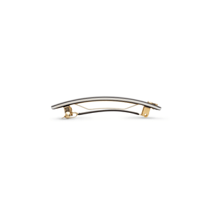 Barrette Classique medium black and cream — close view of the spring mechanism and engraved S detail