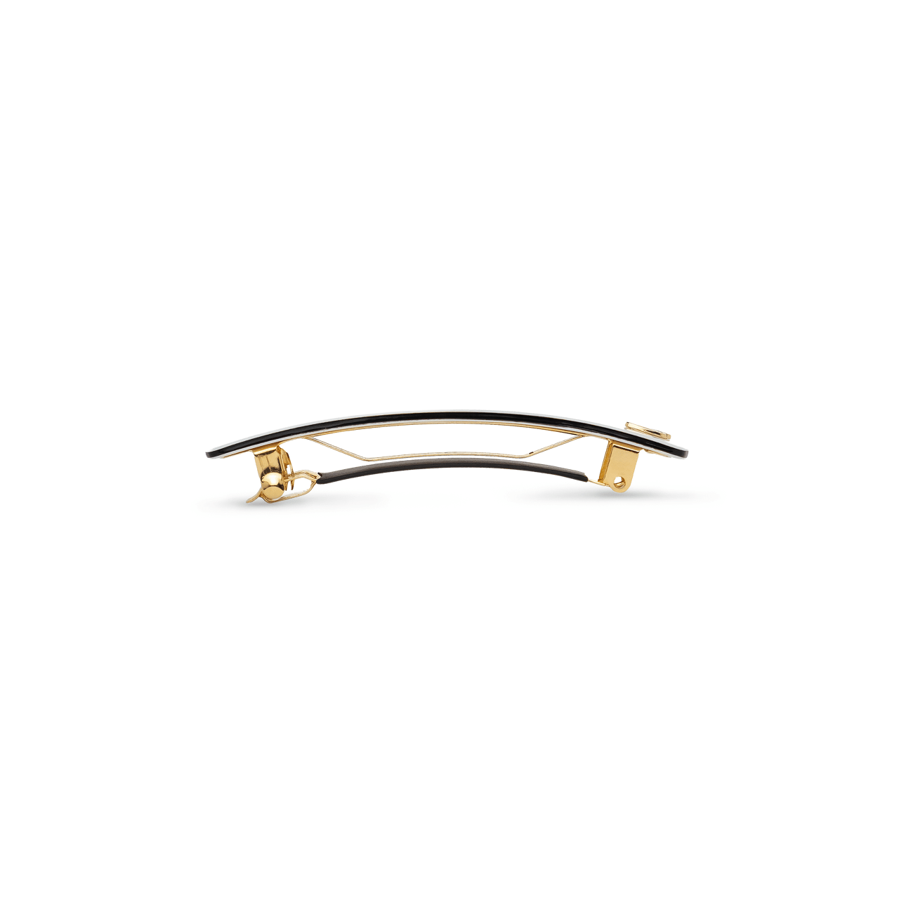 Sacrae Barrette Classique medium cream and black — worn in a low bun, side profile