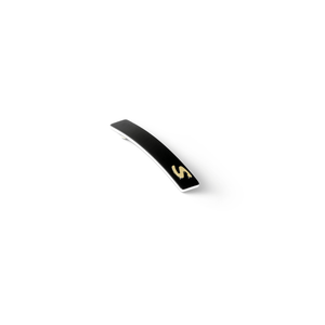 Barrette Classique small black and cream — close view of the spring mechanism and engraved S detail