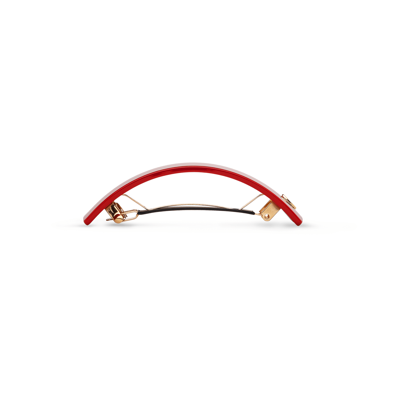 Sacrae Barrette L midnight rouge — worn pinned at the nape, evening styling