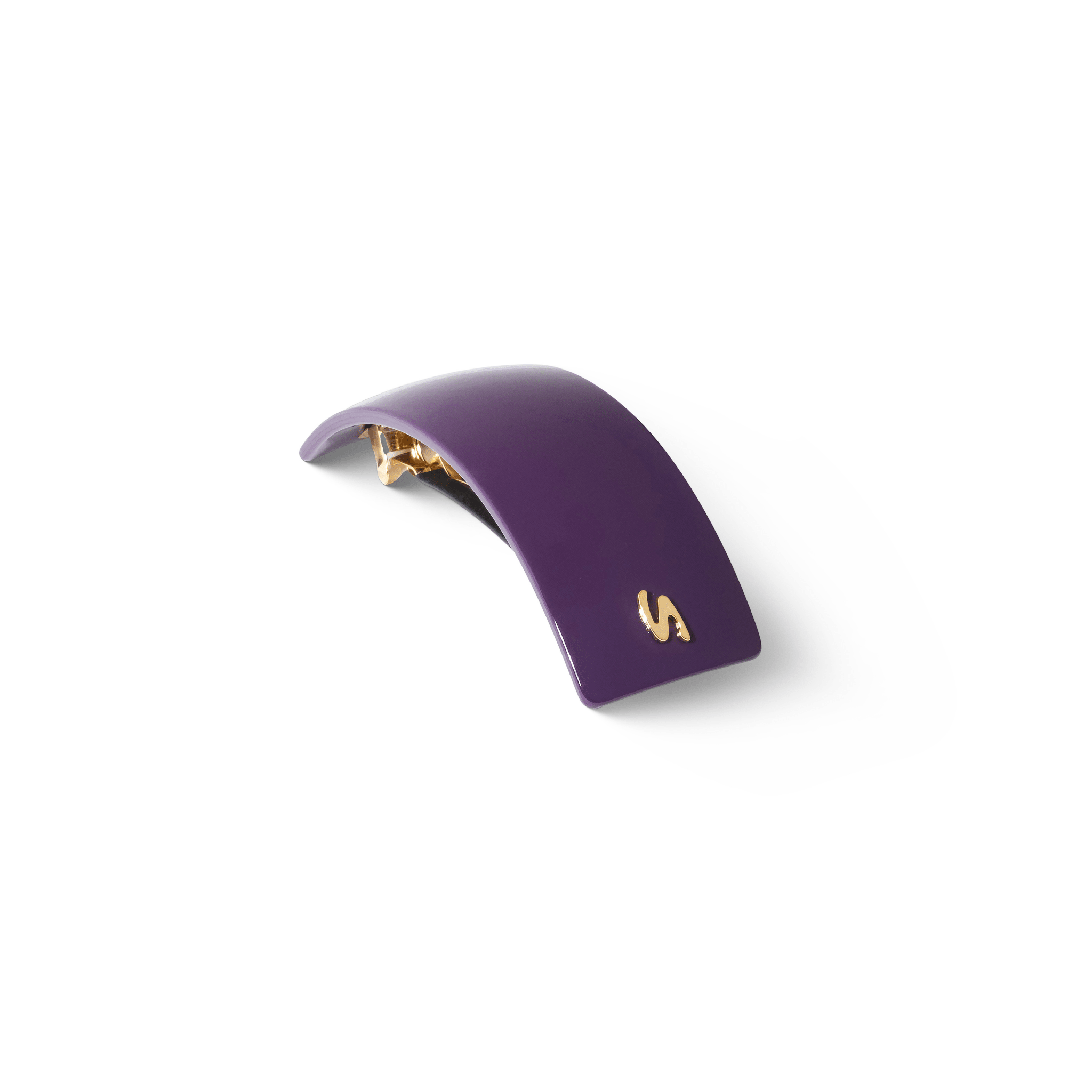 Barrette L Purple Karma — detail of clasp and engraved S mark