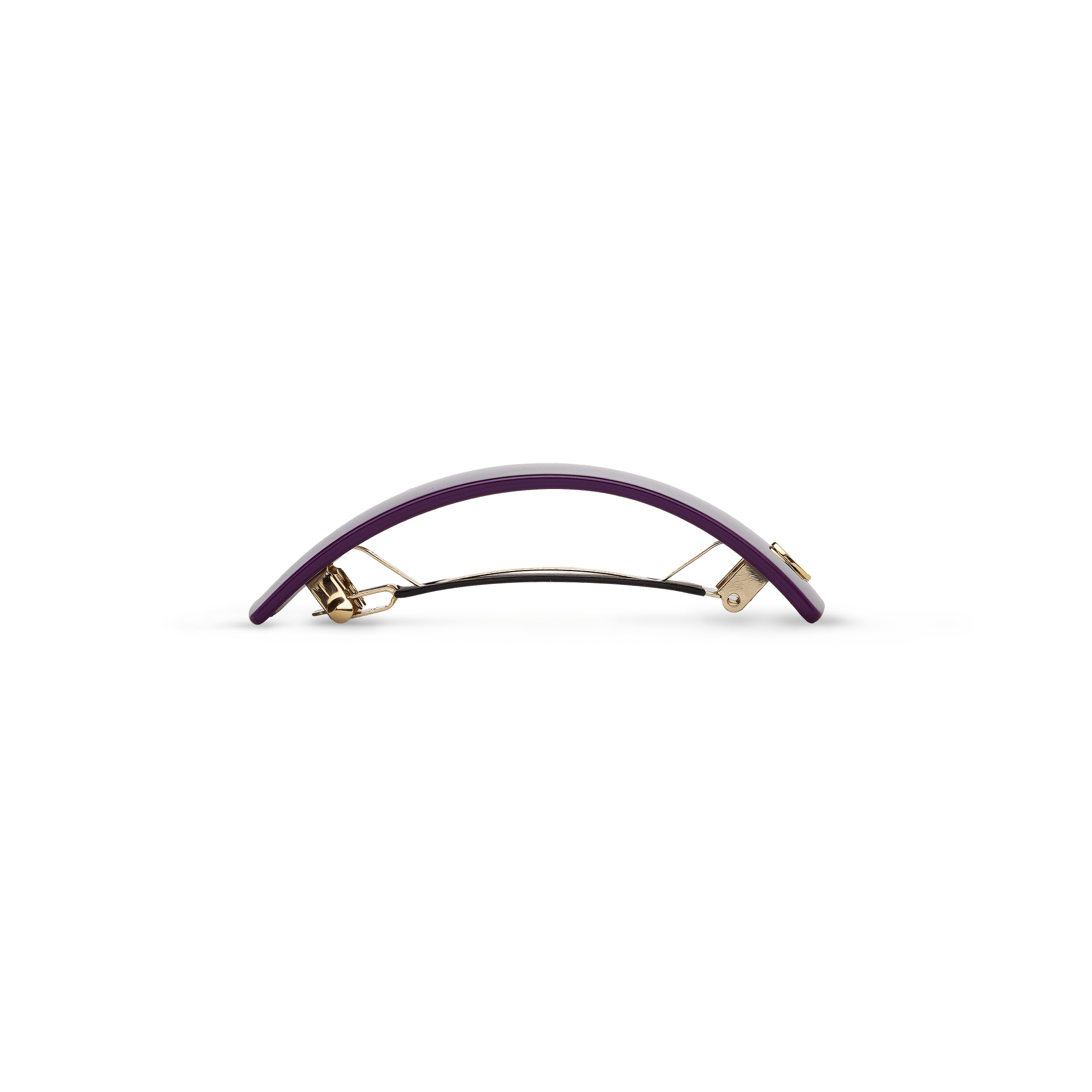 Barrette L Purple Karma — worn at the nape, natural styling