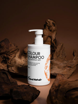Sacrae Colour Care Shampoo Peachy Grapefruit Zest — detail of bottle and label