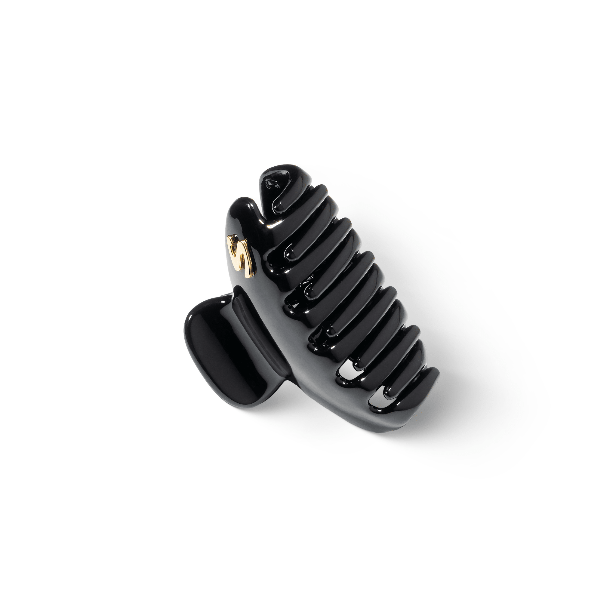 Eva Small Claw Clip glossy black — clean overhead flatlay
