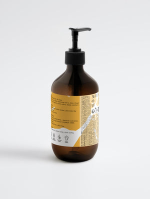 Sacrae Hand & Body Wash Patchouli & Amber Vanilla — detail of bottle