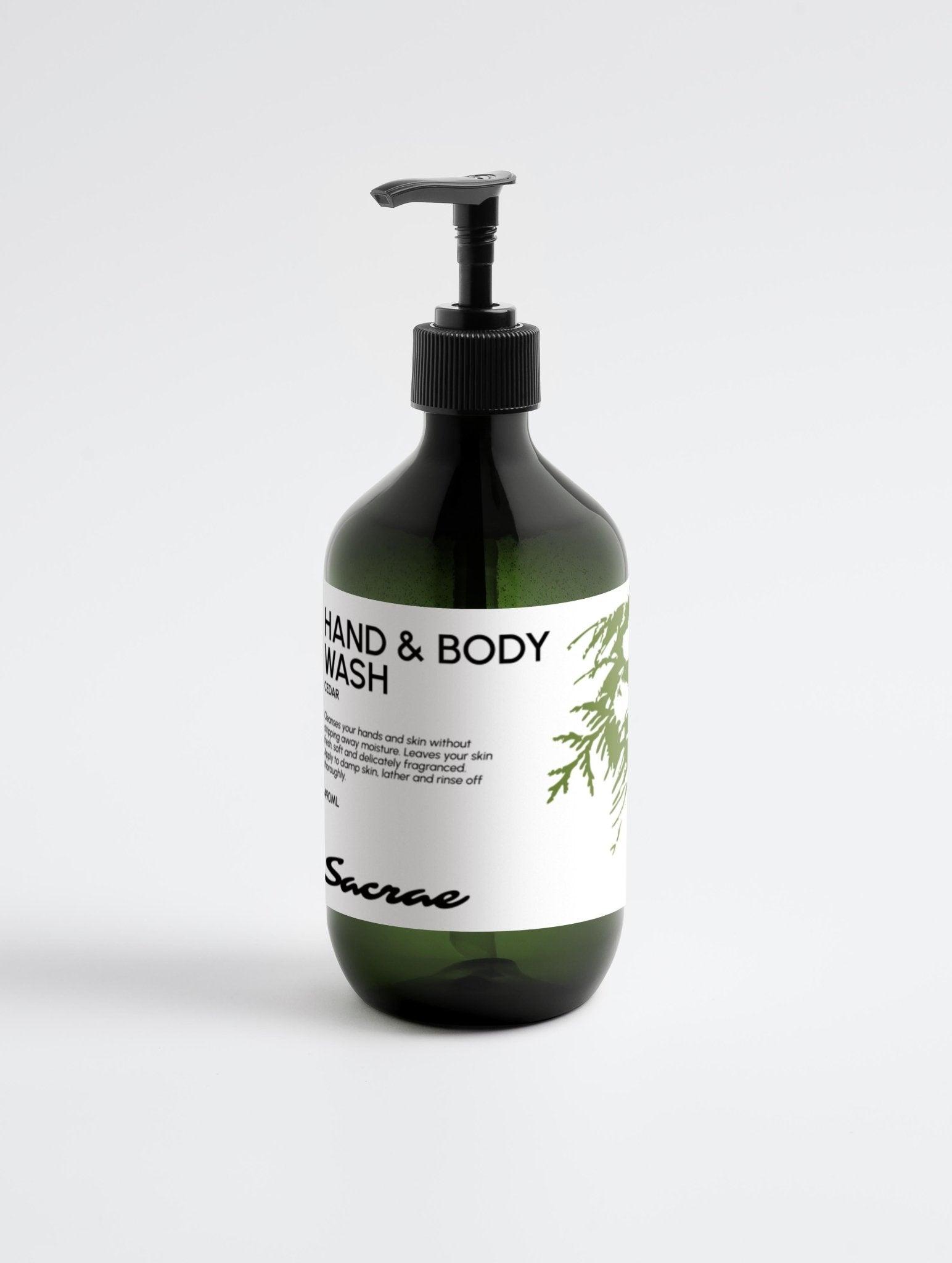 Sacrae Hand & Body Wash Peppermint & Dark Cedar — product shot on clean surface