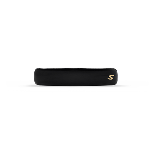 Sacrae Jonc Majesté Barrette in glossy black — wide-bar acetate barrette on neutral ground