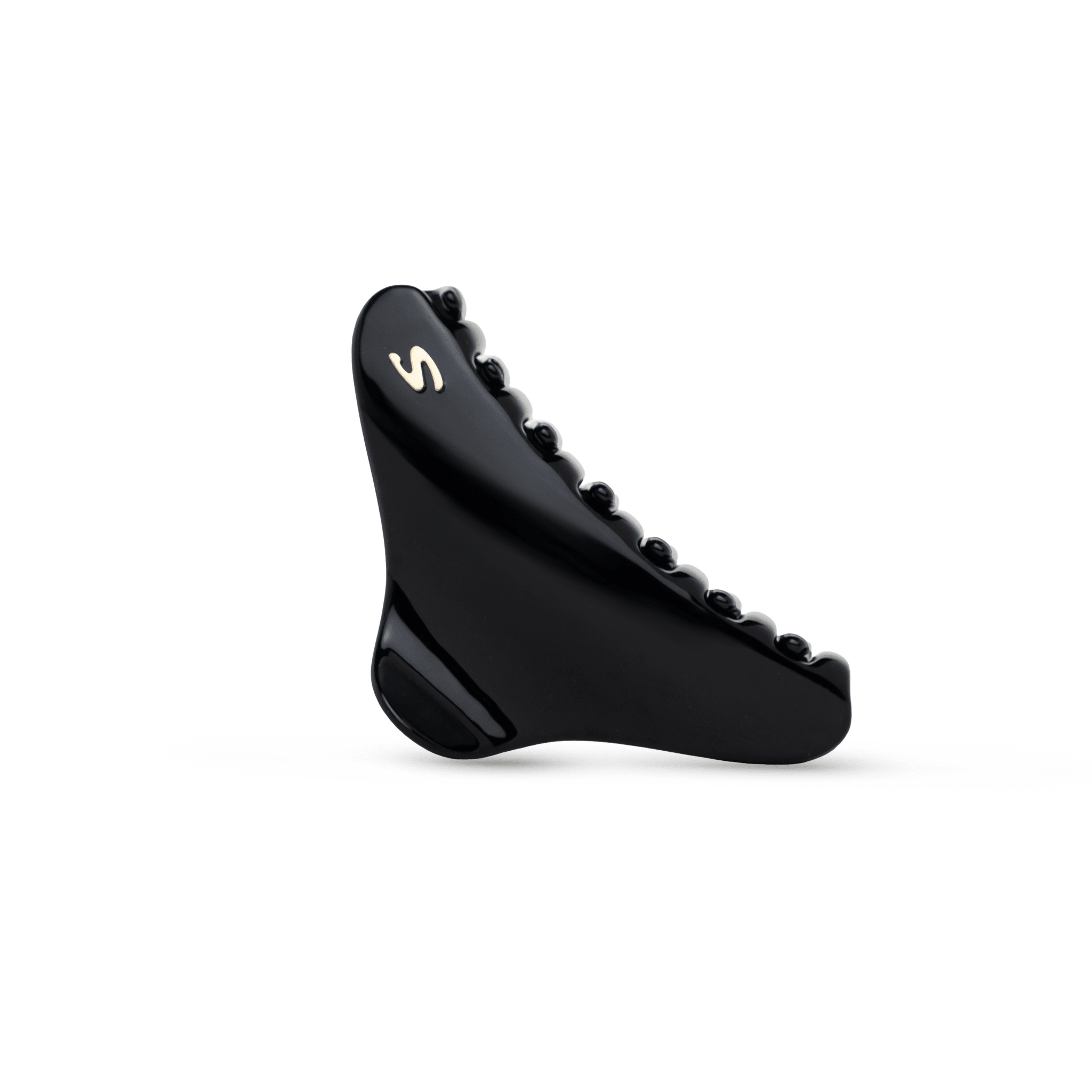 Sacrae French Yoga clip glossy black — worn holding thick hair in a high clip
