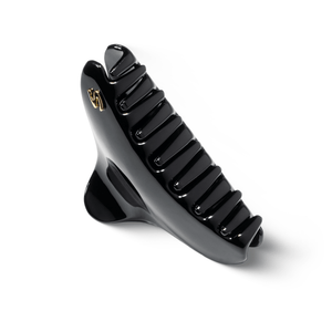 Large French Yoga Hair Clip glossy black — close-up of S stamp and teeth