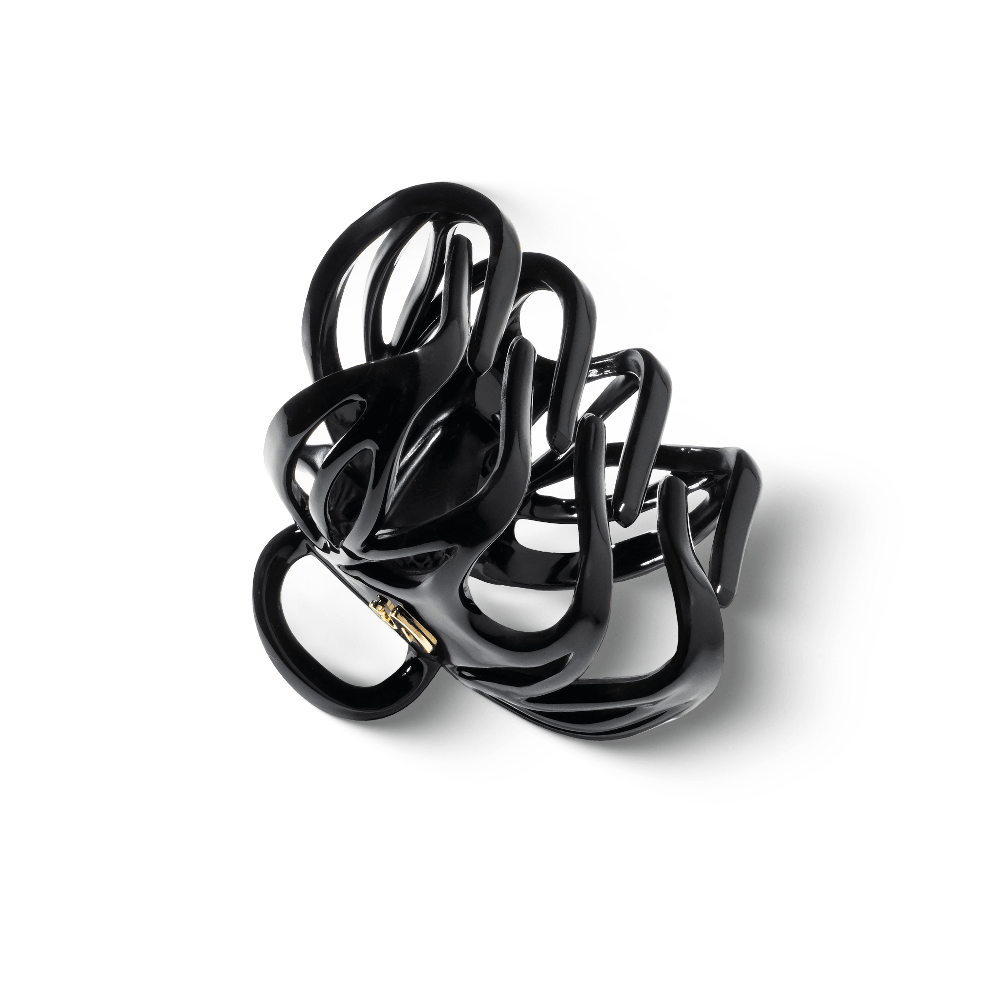 Lena Small Claw Clip glossy black — two clips arranged on marble surface