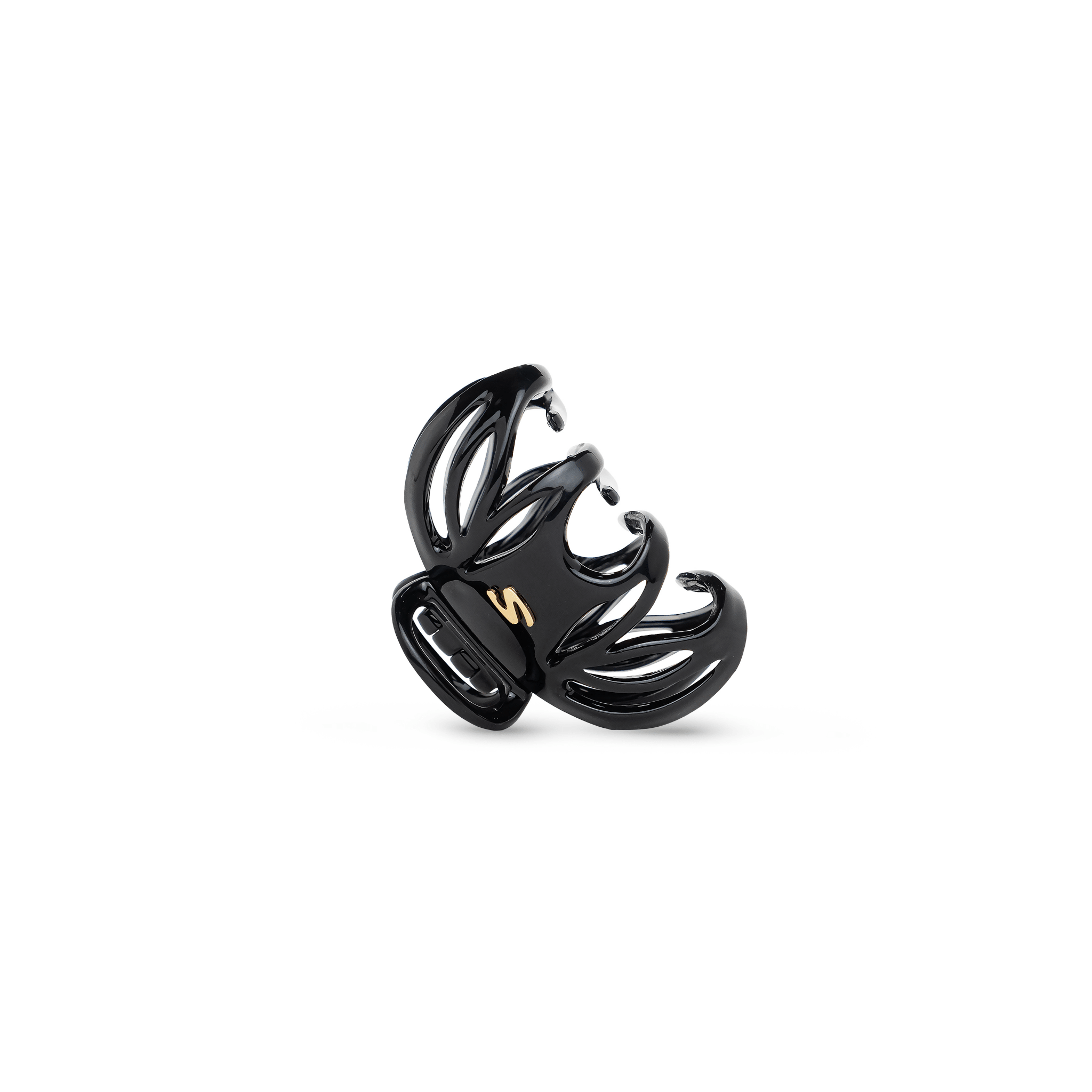 Lena Small Claw Clip glossy black — overhead flatlay