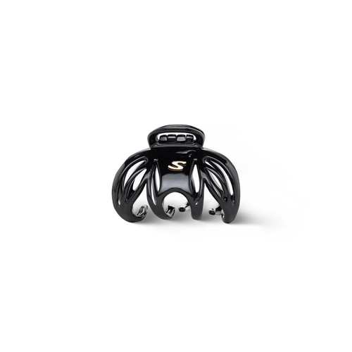 Sacrae Lena Small Claw Clip in glossy black — petite acetate clip on clean background