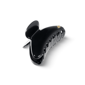 Lumière Medium Hair Clip glossy black — flatlay with second Lumière clip, paired styling