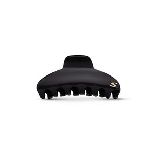 Sacrae Lumière Medium Hair Clip in glossy black — French-style flat clip on neutral background