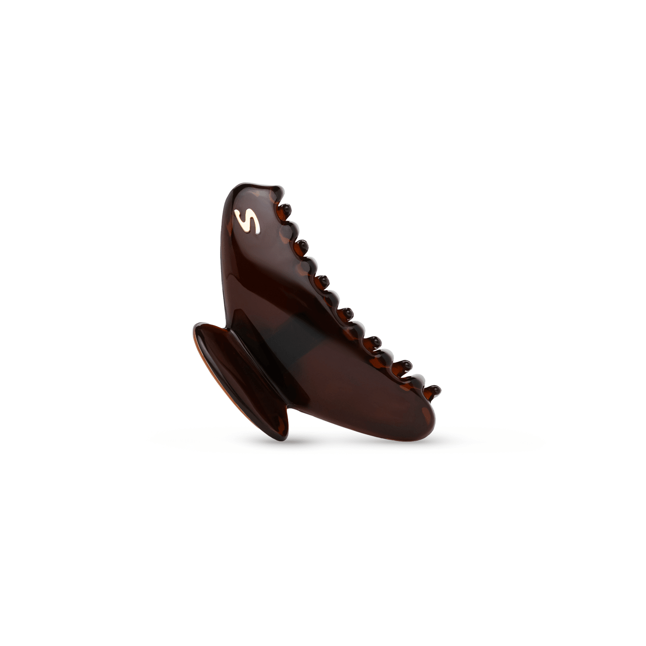 Lumière Medium Hair Clip tortoise — S logo and snap mechanism close-up