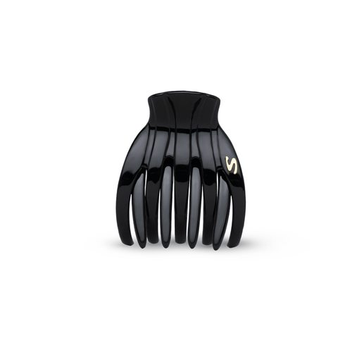 Sacrae Marina Medium Claw Clip in glossy black — compact acetate clip on neutral surface