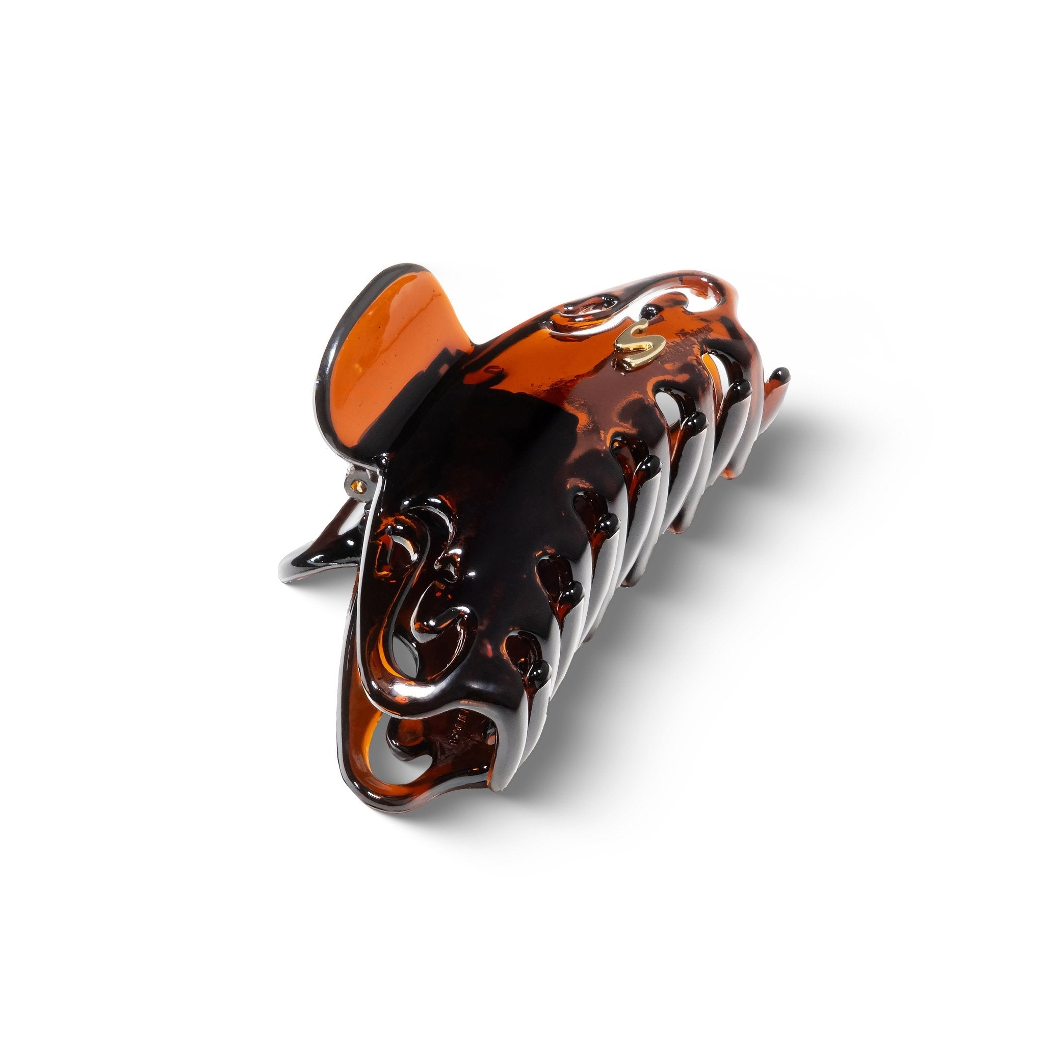 Sacrae Melissa claw clip tortoise — worn in a full updo, side profile