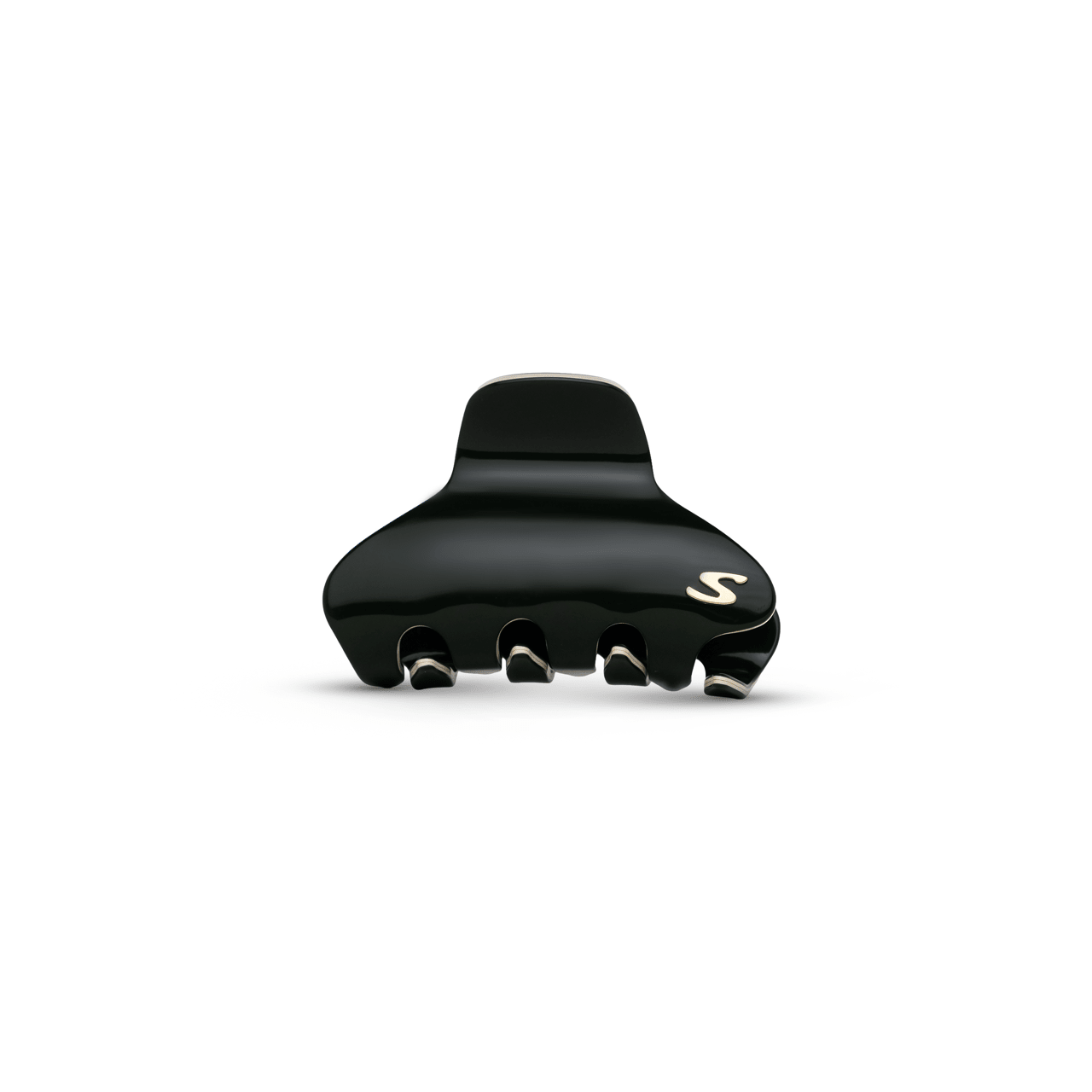 Sacrae Pince Iconique medium in black and cream — acetate claw clip against neutral background