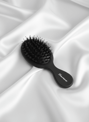 Sacrae Mini Boar Hair Brush — bristle detail close-up, natural boar hair