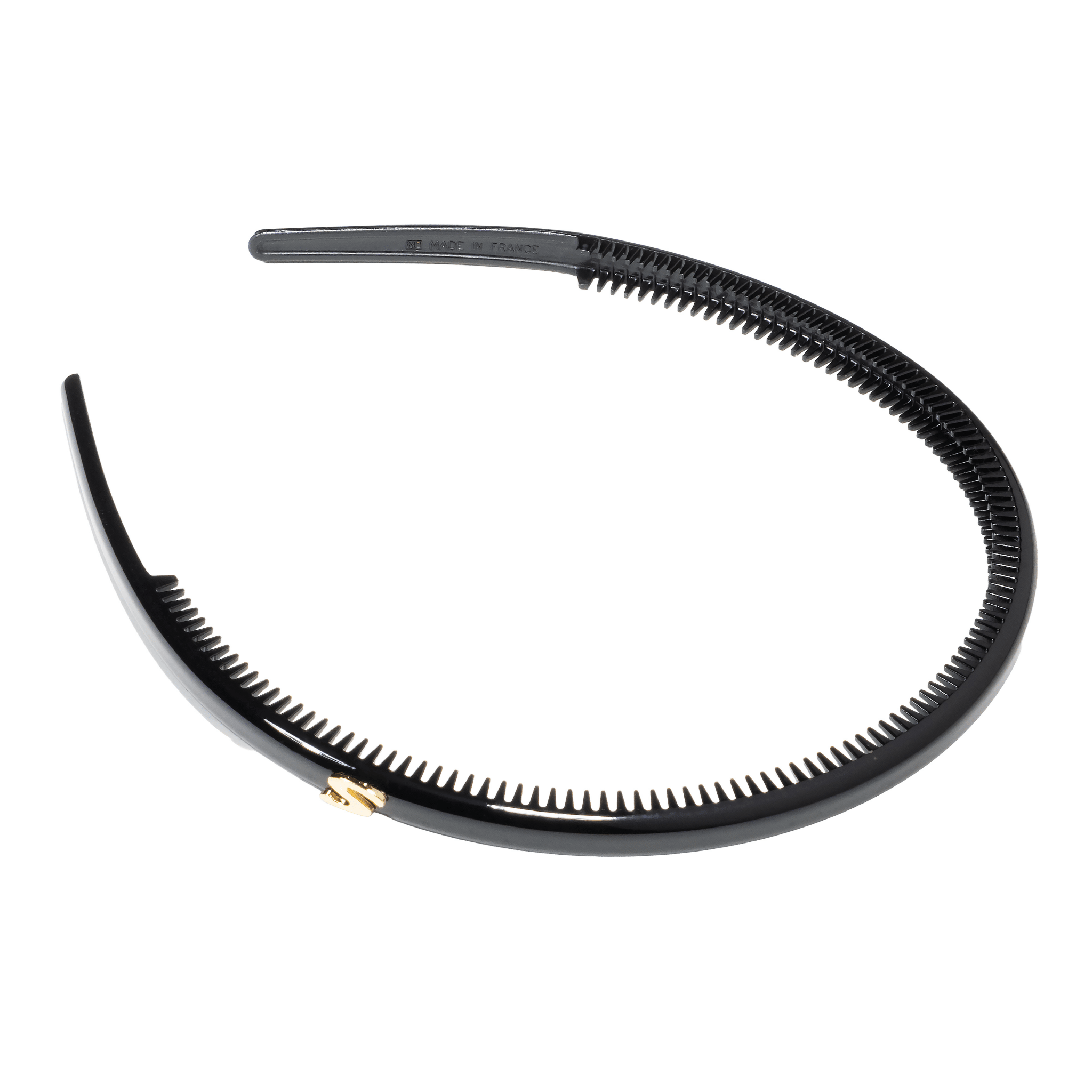 Sacrae Signature Headband glossy black — worn pushed back, face-framing